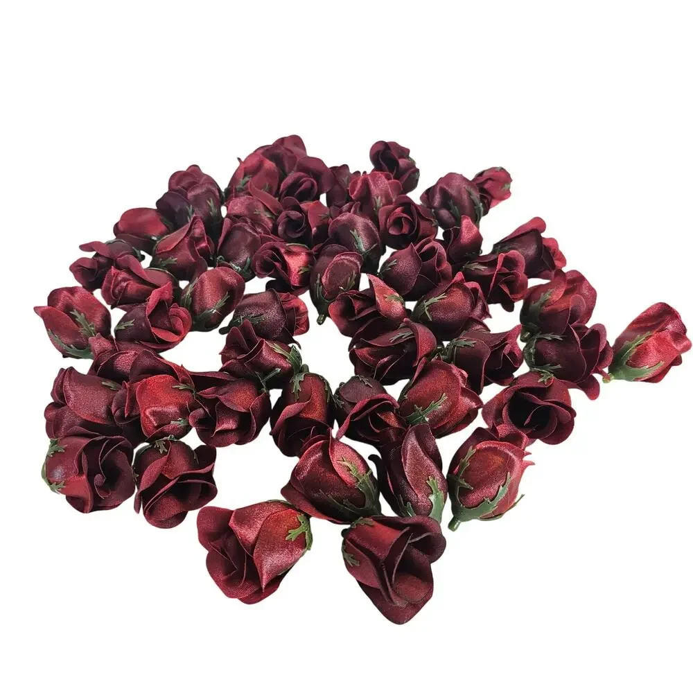 50 Burgundy Red Satin Rose Buds Stemless Wedding Floral Craft DIY 2 inch Flowers